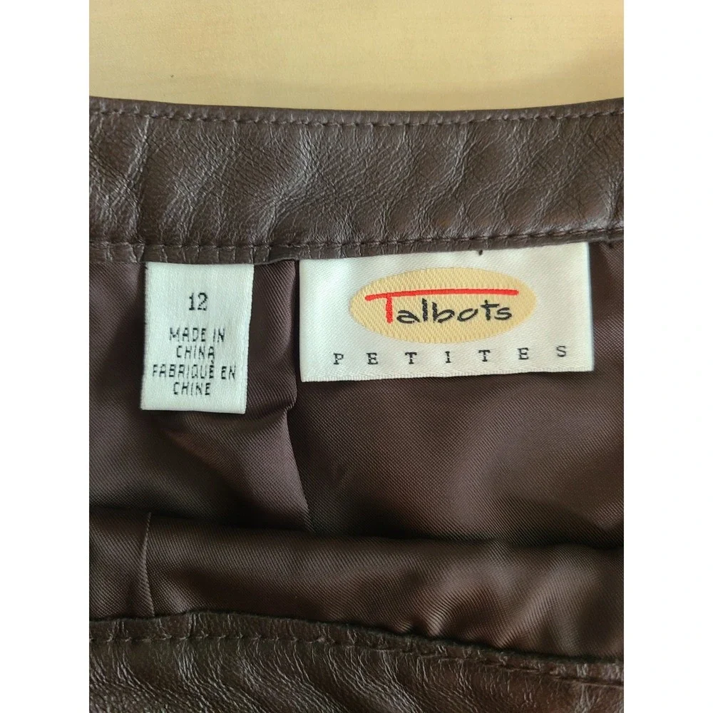 Y2K Vtg Talbots Dark Brown Genuine Leather Skirt 12 Petite Classic Pencil Women